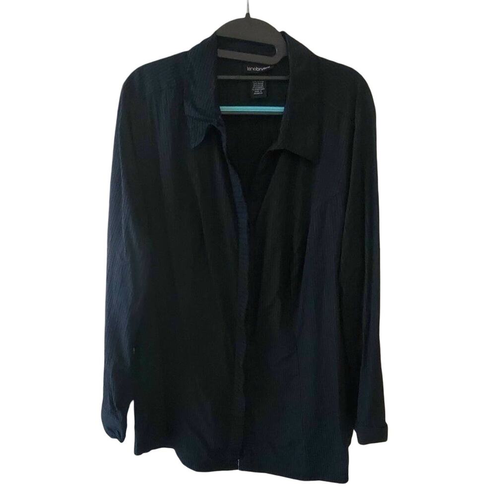 Lane Bryant Black Pinstripe Button Down Shirt Plus Size 24 Long Sleeve Cotton